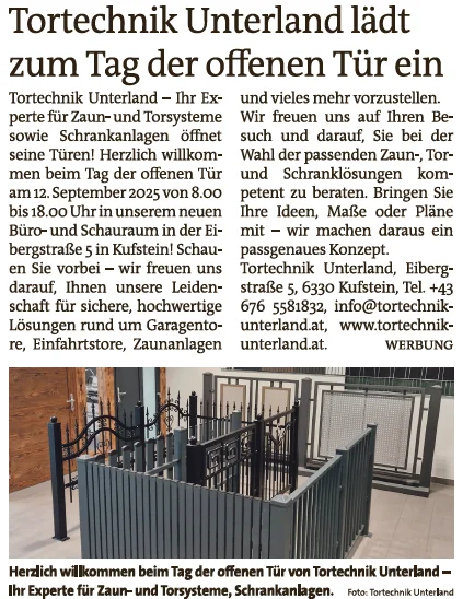 Tortechnik Unterland Ihr Spezialist für Tore und Zäune